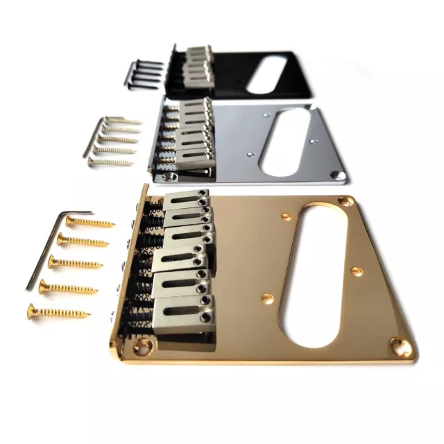 Telecaster Tele Modern Bridge with Steel 6 Sustainer saddles – Chrome Black Gold