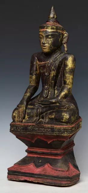 18th Century, Shan, Antique Burmese Wooden Seated Buddha 6