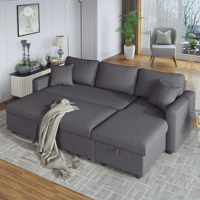 L SHAPE SLEEPER Couch Convertible Modular Sectional Sofa Bed with