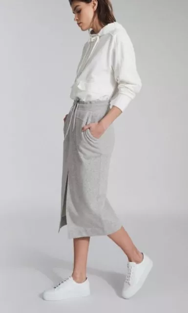 REISS Clara Drawstring Midi Skirt Grey Marl S 2