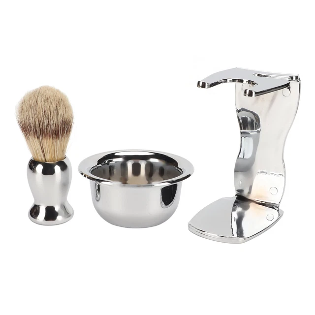 3 En 1 Brosse à Barbe Kit Bol à Savon à Barbe En Acier Inoxydable Support