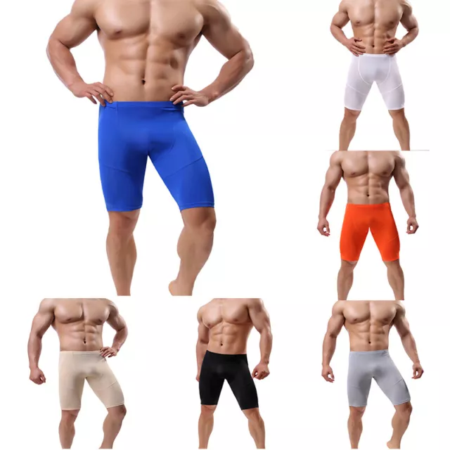 Uomo Compressione Boxer Sport Slip Aderente Palestra Pantaloni Al Ginocchio