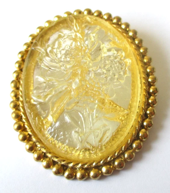 Grande Broche Vintage Fleur En Celluloïd - Beige Et Noir - Bijou Fantaisie Unique N°5613