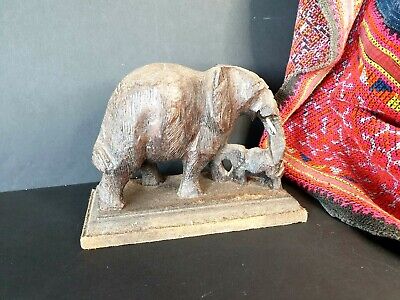 Old Carved Wooden Elephant on Particle Board Base …beautiful aged Patina