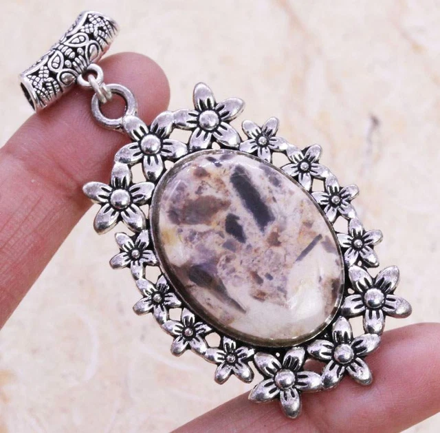 Stunning Picasso Jasper 925 Silver Plated Handmade Pendant of 2.4" Ethnic Gift