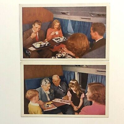 United Airlines DC6 Mainliner Family Mealtime Two Different Postcards