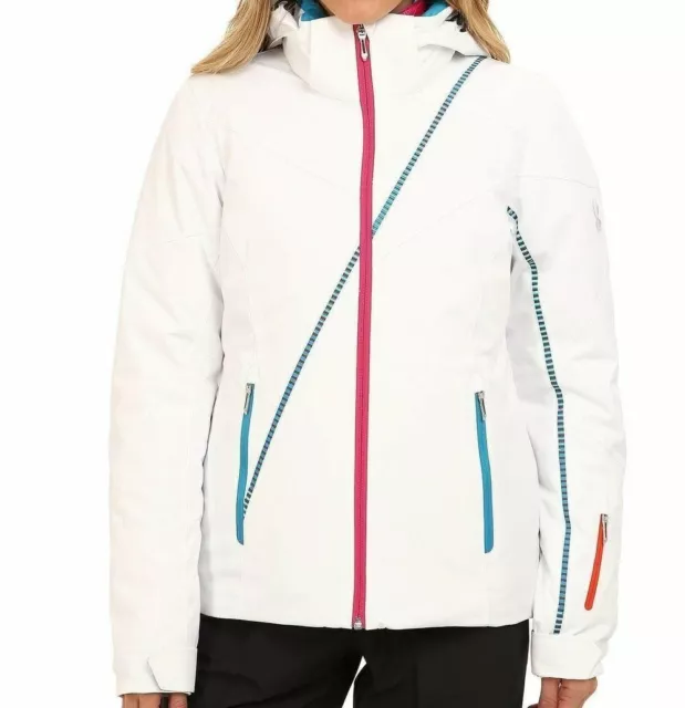 Spyder Logo Menage Womens Matrix White 20K Winter Hooded Ski Jacket NWT 10  $450