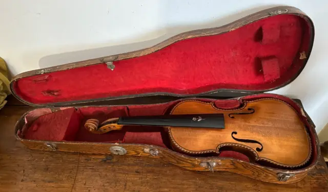 Antico violino con custodia/ strumento musicale d'epoca -madreperla