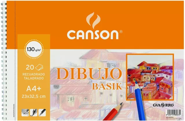 Bloc dibujo Basik Canson espiral microp. Guarro 130gr A4 + 20 hojas con Recuadro