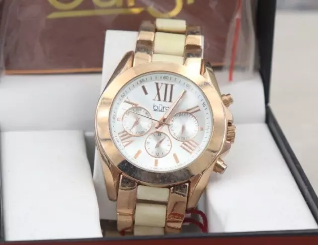 WOMEN S BURGI WATCH Diamond Flower Rose Gold Dial White Leather Strap BUR197 45.00 PicClick