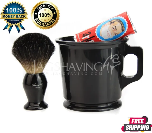 Mens Badger Brush Shaving Set Classic Shaving Mug and Soap - Beard Grooming Kit