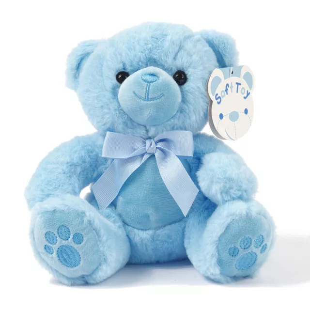 Baby Boys Teddy Bear with Paws Blue Soft Toy New Baby Gift Soft Touch 15cm