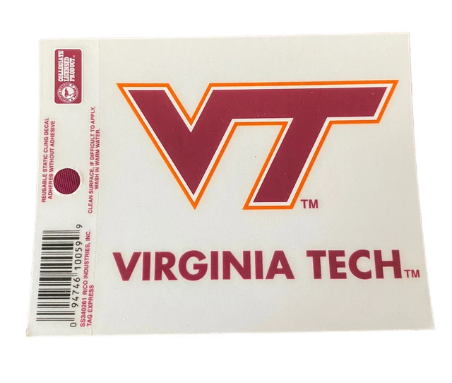 Virginia Tech Hokies Static Cling Sticker decal official Window  Car 3x4 Inches