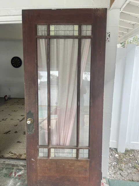 1 Antique Single Exterior 36x82 Hardwood Stand glass ,  Glass Door VTG  32-23B