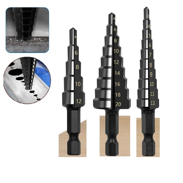 Brand New Drill Bits Step Drill 3 Pcs 3-12mm 4-12mm 4-20mm Black Cutter Set