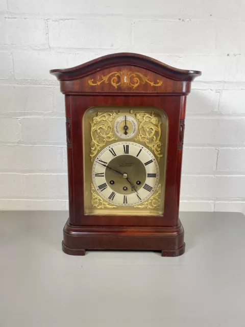 Antique Gustav Becker Large Chiming Mantle Lancet Bracket Inlaid Clock