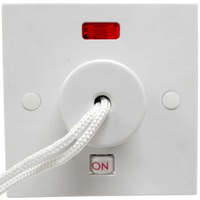 45A SHOWER CEILING Pull Cord Switch + Neon with 47mm Pattress Back Box