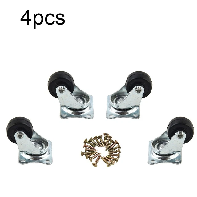 4 Pcs  Swivel Casters, 1-Silver Rubber Furniture Wheels With Top Plates-Screws