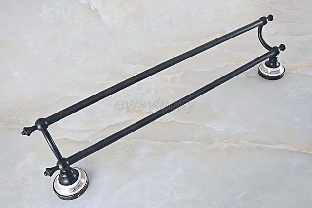 Oil Rubbed Bronze Porcelain Base Bathroom Towel Holder Rail Rack Bar Wall Mount