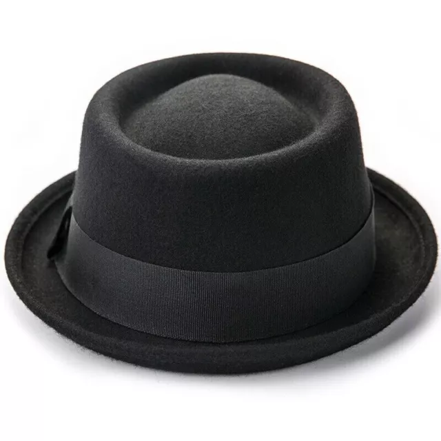 Men's Pork Pie Hat 100% Wool Fedora Flat Top Hats Felt Porkpie Caps