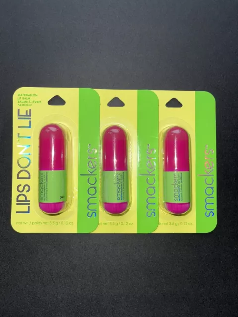 Lote de 3 en caja Lip Smackers Lips Don't Lie bálsamo labial sandía (NUEVO)