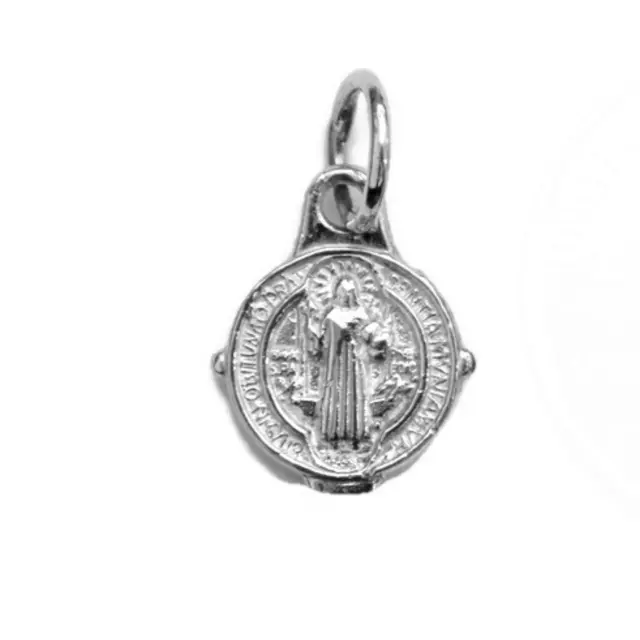 Saint Benedict Small Medal (San Benito)  Charm Pendant .925 Sterling Silver!!