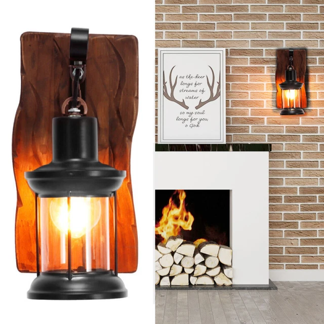 Antik Retro Vintage Industriell Holz Wandleuchte Wand Lampe Wandleuchter Licht