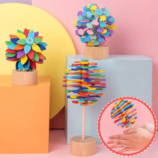 Wooden Helicone Lolly Toy Rotating Magic Wand Stress Relief Toys Creative Art