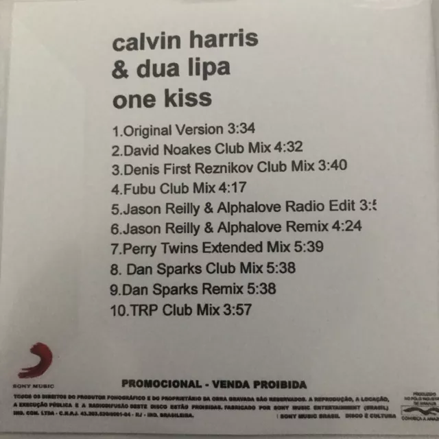 Calvin Harris / Dua Lipa “One Kiss” 10 Remix Sony Brazilian Cd Promo 2