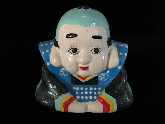 J0652 Japanese Pottery SAMURAI Statue Doll Vintage Kimono Okimono Interior