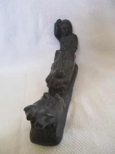 Vintage The Wolf Sculptures Soapstone Inuit Eskimo Dog Sled Canada