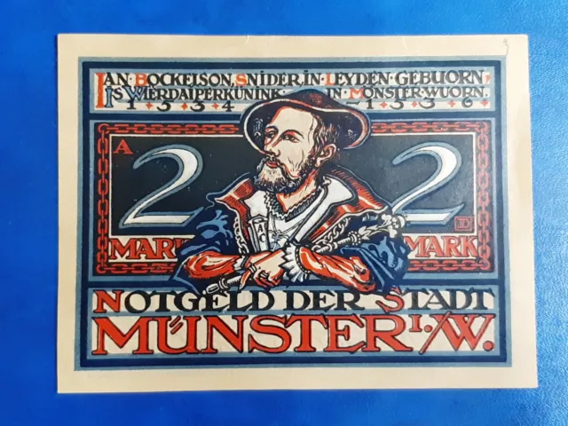 Munster Notgeld 2 Mark 1921 Emergency Money Germany Banknote (25948)