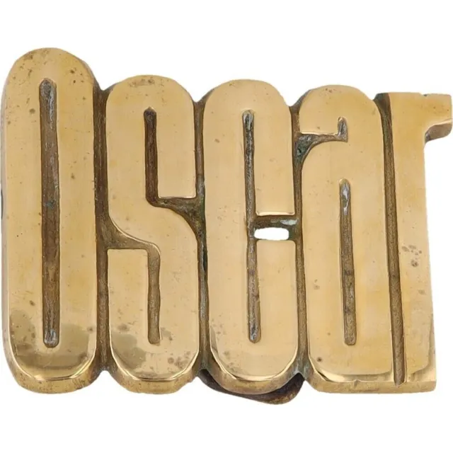 New Brass Oscar Ozzie Oz Oskie Name Tag Hippie Hippy 70s NOS Vintage Belt Buckle