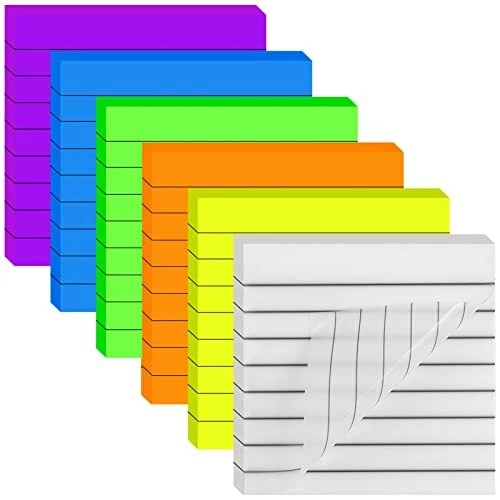 300 Sheets Lined Transparent Sticky Notes, 3x3 Inch 6 Colorful Clear See Thro...