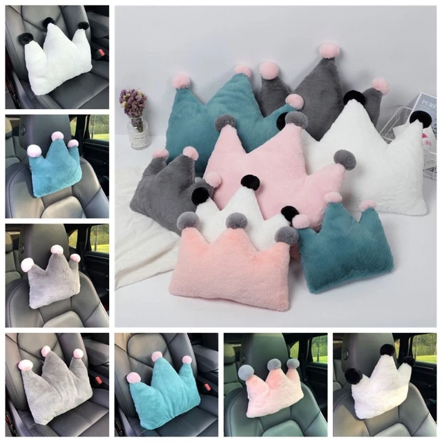 Plush Crown Neck Pillow Soft Crown Car Waist Pillow  Car Interior Ornaments