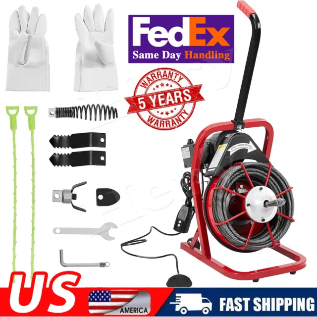 Commercial 50ft x 3/8" Sewer Snake Drain Auger Cleaner Cleaning Machine Plumbing