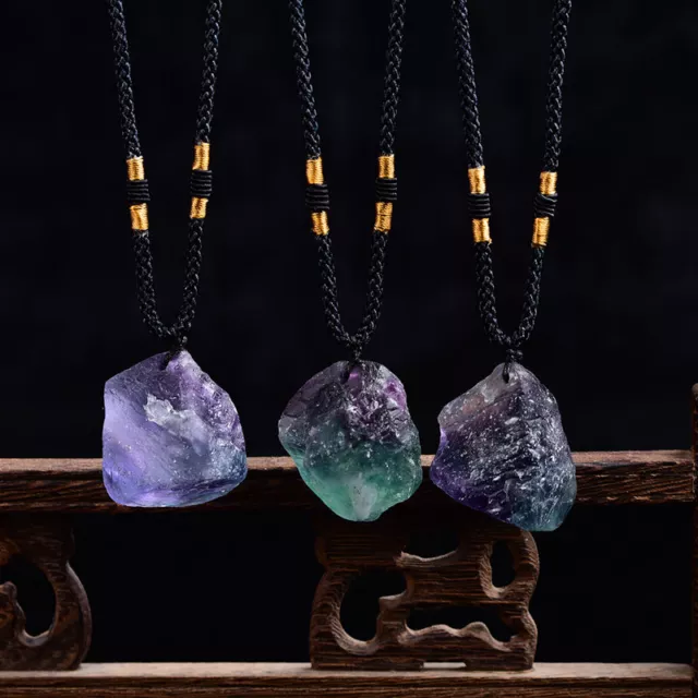 Natural Colorful Fluorite Stone Pendant Chakra Healing Quartz Crystal Necklace