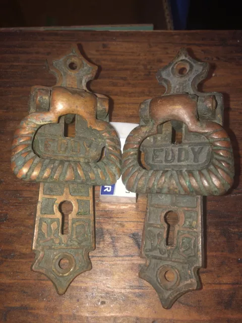 A Pair Of Antique Eastlake Style Bronze Ice Box Door Latch 'Eddy & Sons' Boston