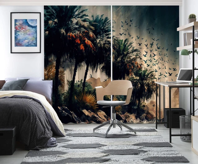 3D Coconut Tree Bird ZHUA4306 Photo Curtain Window Blockout Fabric Amy 2023