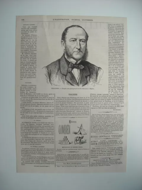 Gravure 1871. M. Thalberg. Compositeur Autrichien. Avec Explicatif.