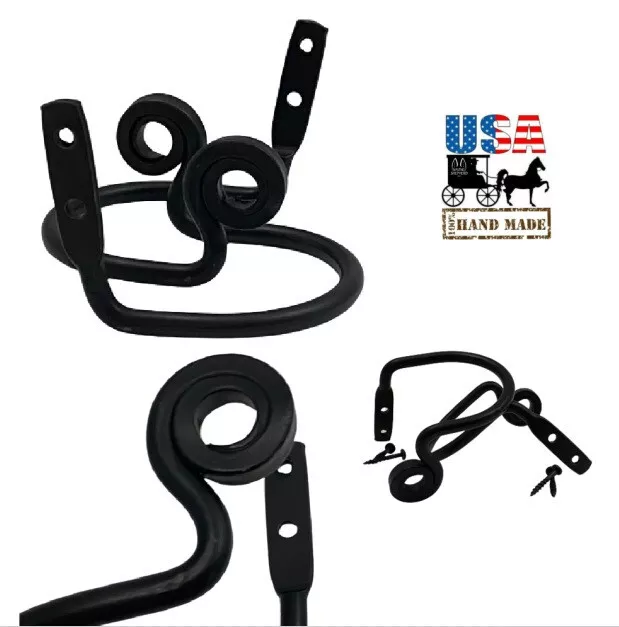 CURTAIN TIE BACKS - 2 Solid Wrought Iron Amish Hand Forged Scroll Holdback Hooks