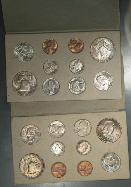 2x 1955-P DOUBLE MINT SET W/ ORIGINAL CARDBOARD/PAPER UNCIRCULATED (20 COINS)