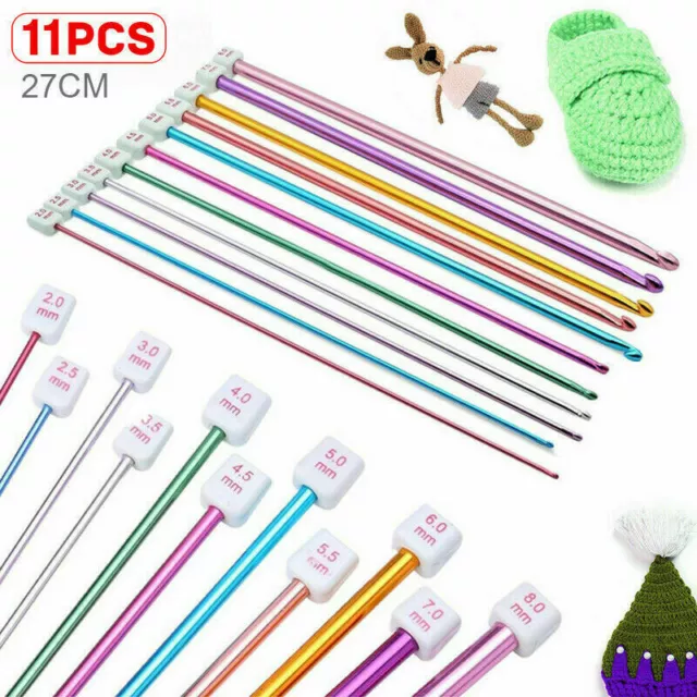 11 Pcs Set Long Tunisian Afghan Crochet Hooks Aluminum Knitting Needles 10.6" UK