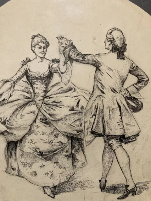 Muy Bonito Dibujo Tinta 1950 El Danza Hombre Mujer Preciosa Noble Bata