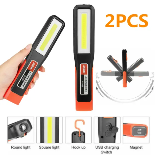 2PCS COB LED Cordless Magnetic Work Light USB Inspection Lamp Torch Rechargeable