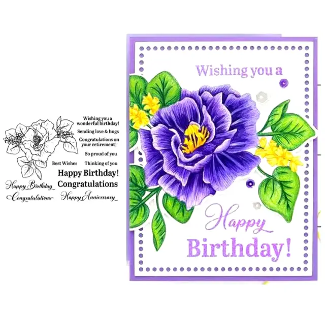 Large Flower  Sentiment  New Silicon Transparent Stamp Seal Card Making