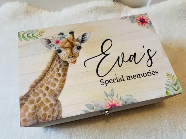 Personalised keepsake box, memory box, gift box, baby box, Christening,  giraffe