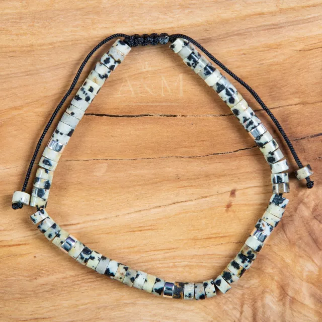 Dalmatian Jasper Dainty Adjustable Bracelet Gift Stone of Joy Small wrist size