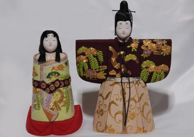 VTG Japanese KIMONO Pair DOLLS Women and Men set H11.4” and H9.05" NINGYO