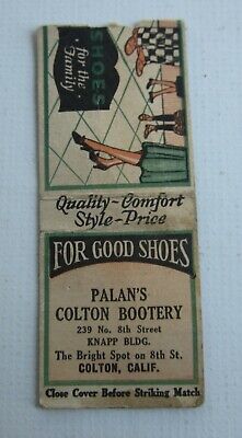 Old Vintage 1930's - PALAN'S COLTON BOOTERY - Colton CA. - MATCHCOVER - Bobtail